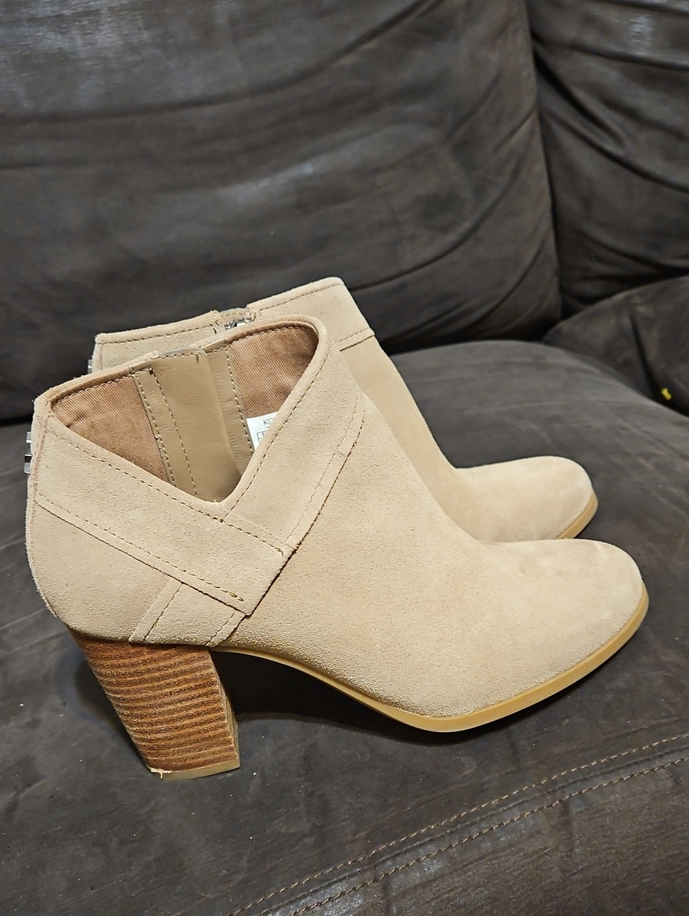 Koolaburra Sand Suede Ankle Booties with Stacked Heel
